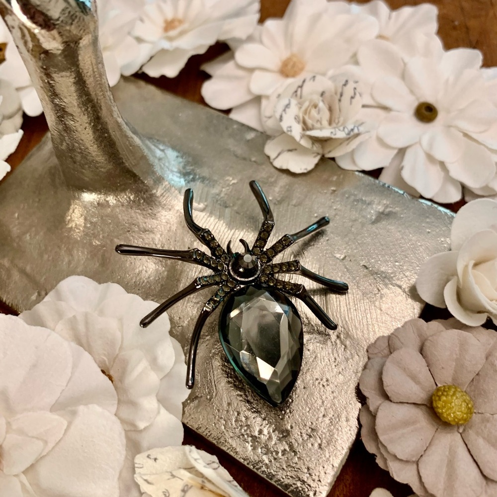 Stylish black Spider Brooch with Gemstone